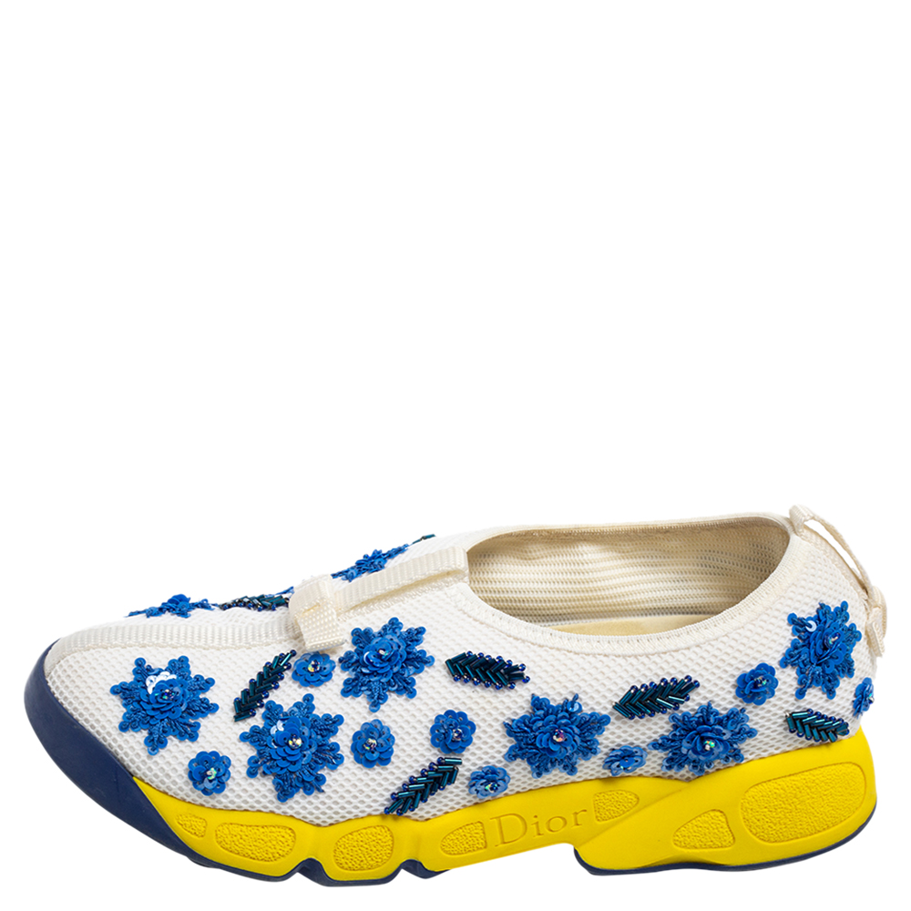 

Dior White/Blue Mesh Fusion Sequin Embellished Slip On Sneakers Size