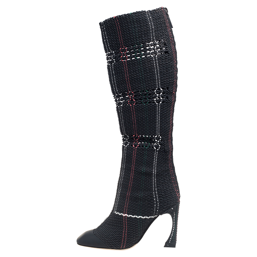 

Dior Black/Multicolor Elastic Fabric Knee Length Boots Size