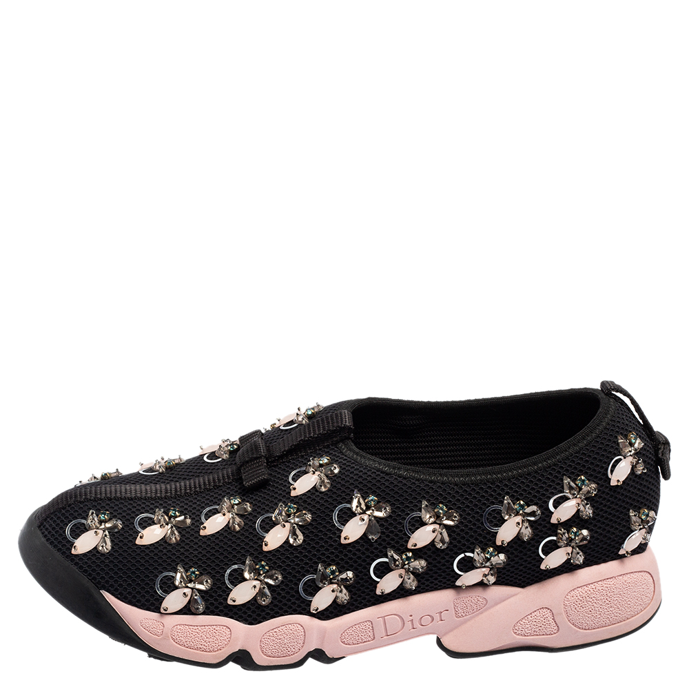 

Dior Black/Pink Mesh Fusion Crystal Embellished Slip-On Sneakers Size