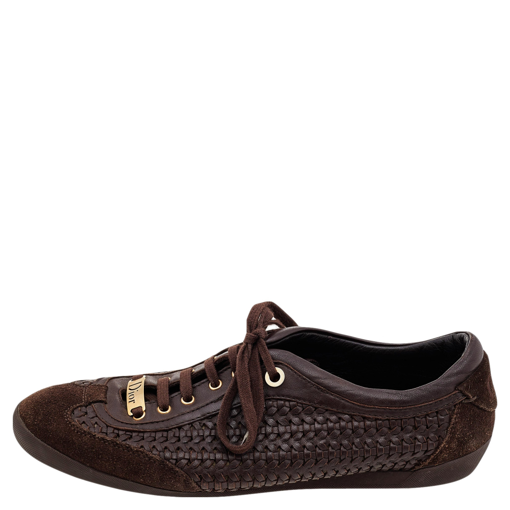 

Dior Brown Woven Leather and Suede Low Top Sneakers Size