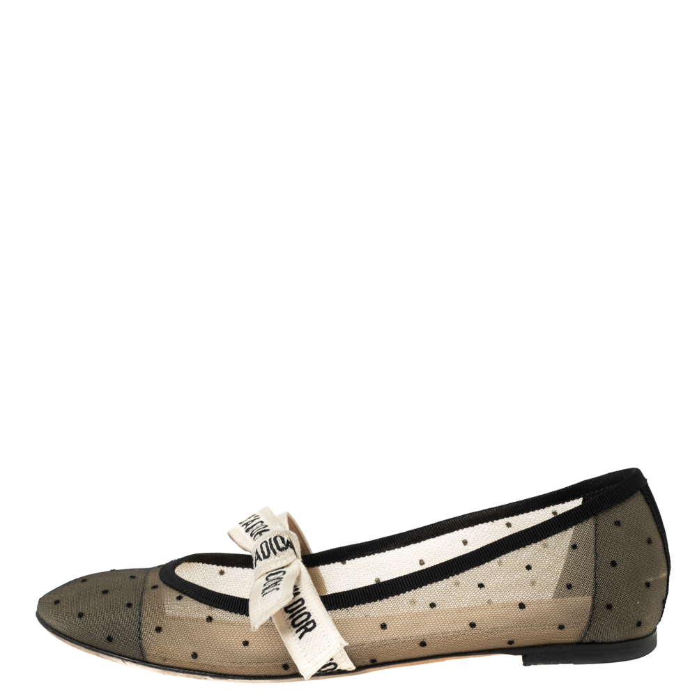 

Dior Black Mesh And Canvas D Mary Jane Flats Size, Beige