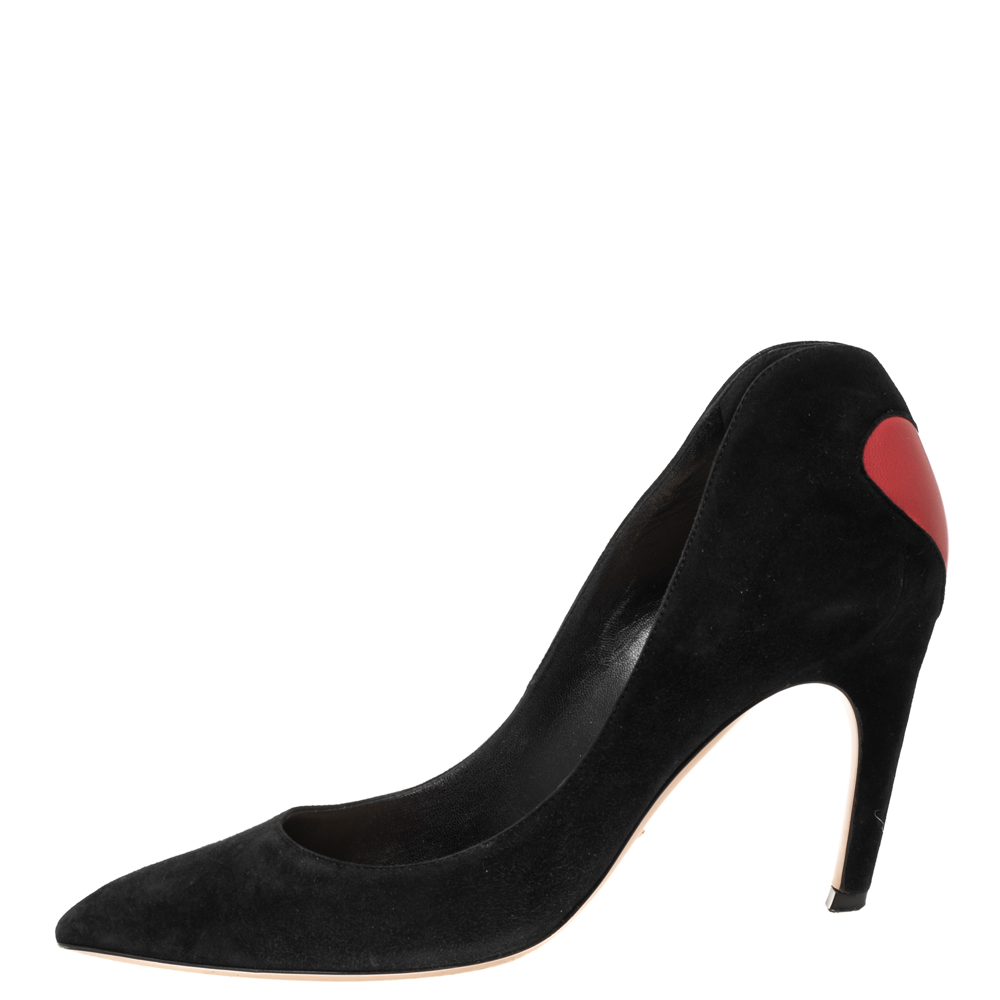

Dior Black/Red Suede and Leather Heart Pointed Toe Pumps Size