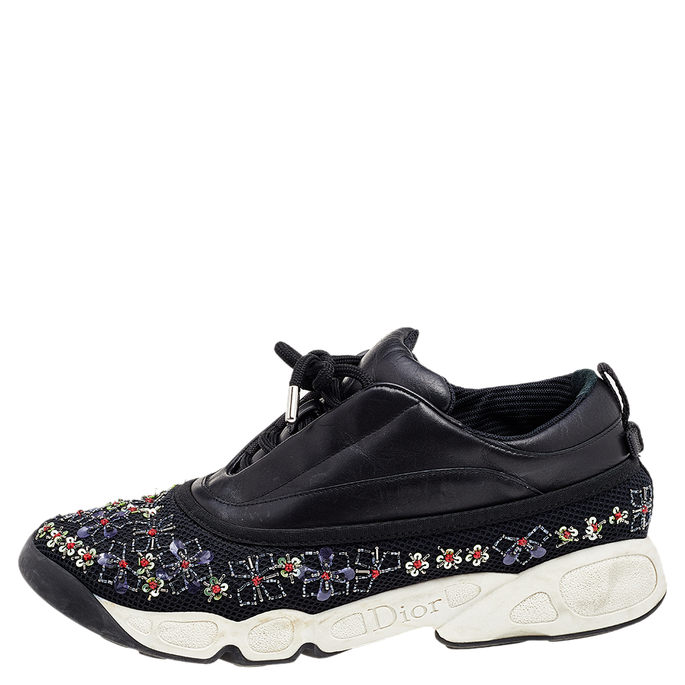 

Dior Black Leather And Mesh Embellished Low Top Sneakers Size