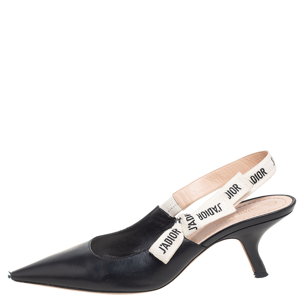 

Dior Black Leather J'Adior Pointed-Toe Slingback Sandals Size
