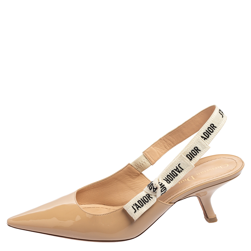 

Dior Beige Patent Leather J'Adior Slingback Sandals Size