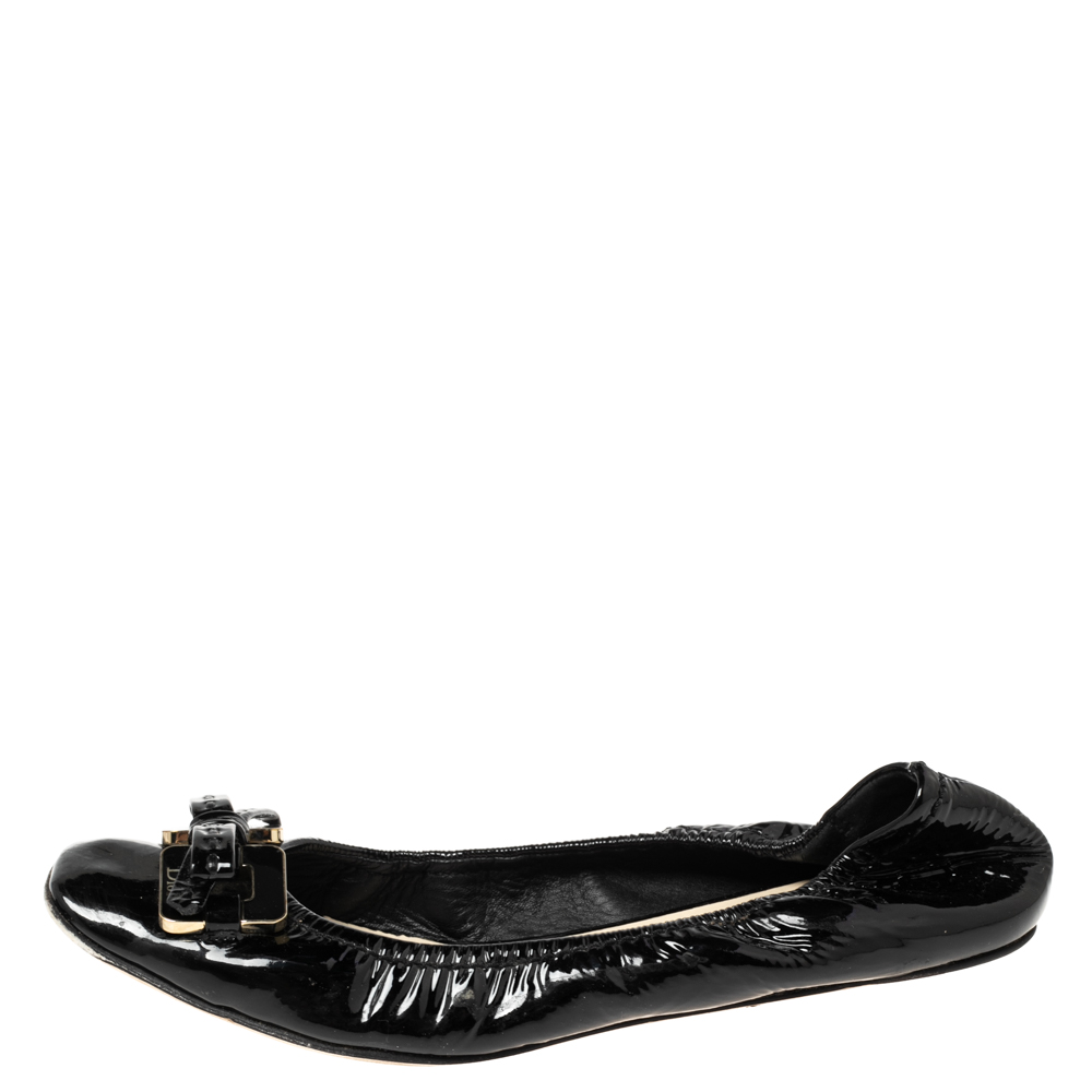 

Dior Black Patent Leather Scrunch Ballet Flats Size