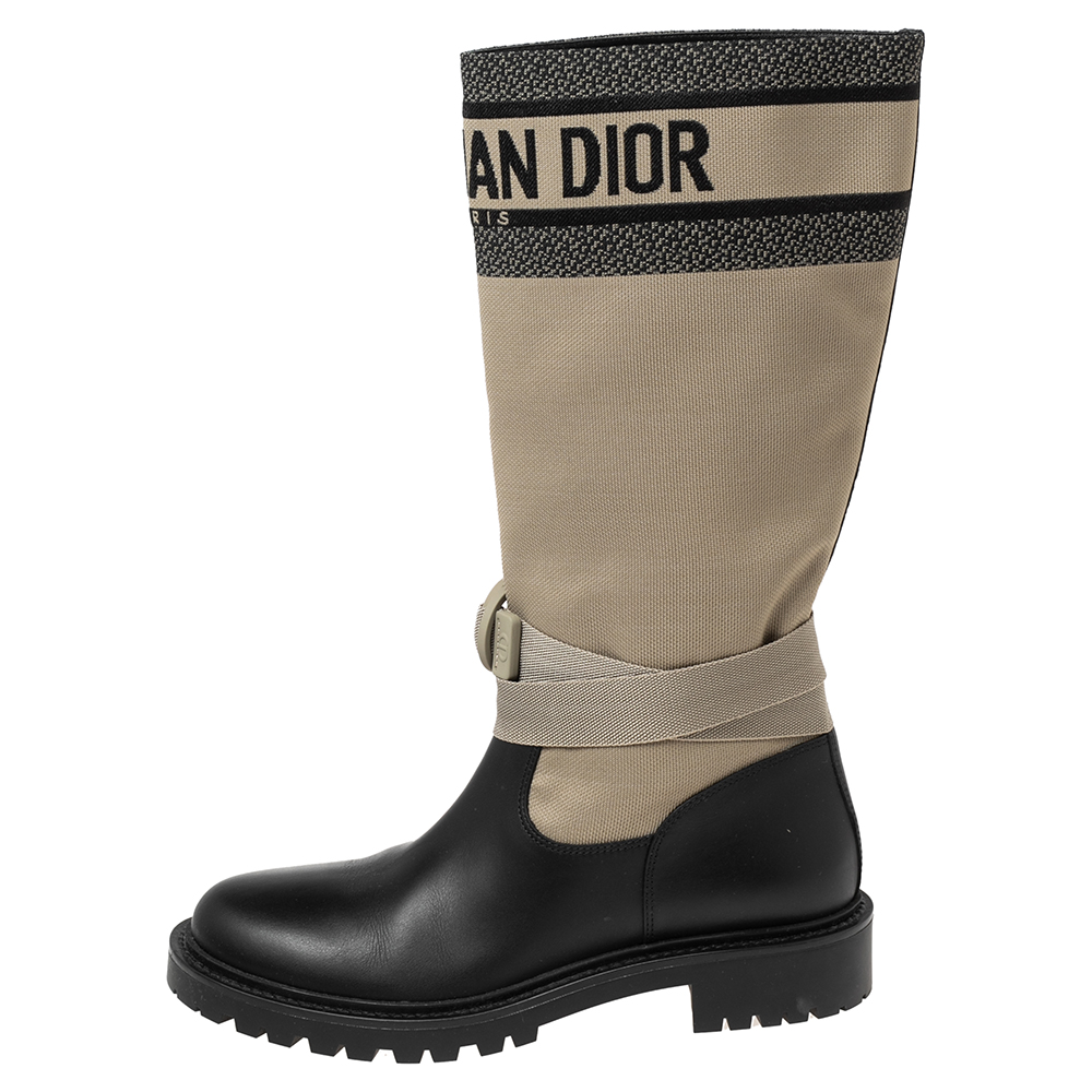 

Dior Black/ Khaki Green Leather and Fabric D-Major Calf Boots Size
