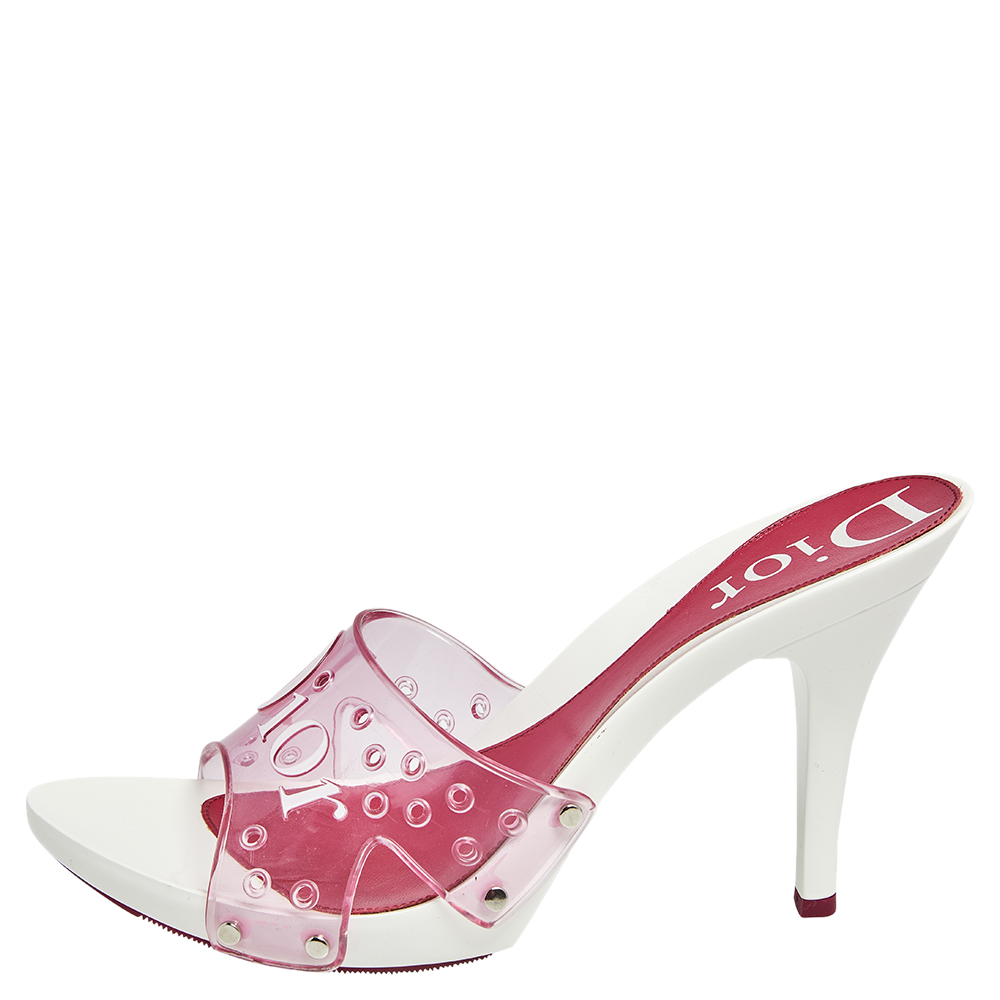 

Dior White/Pink Jelly Open Toe Sandals Size