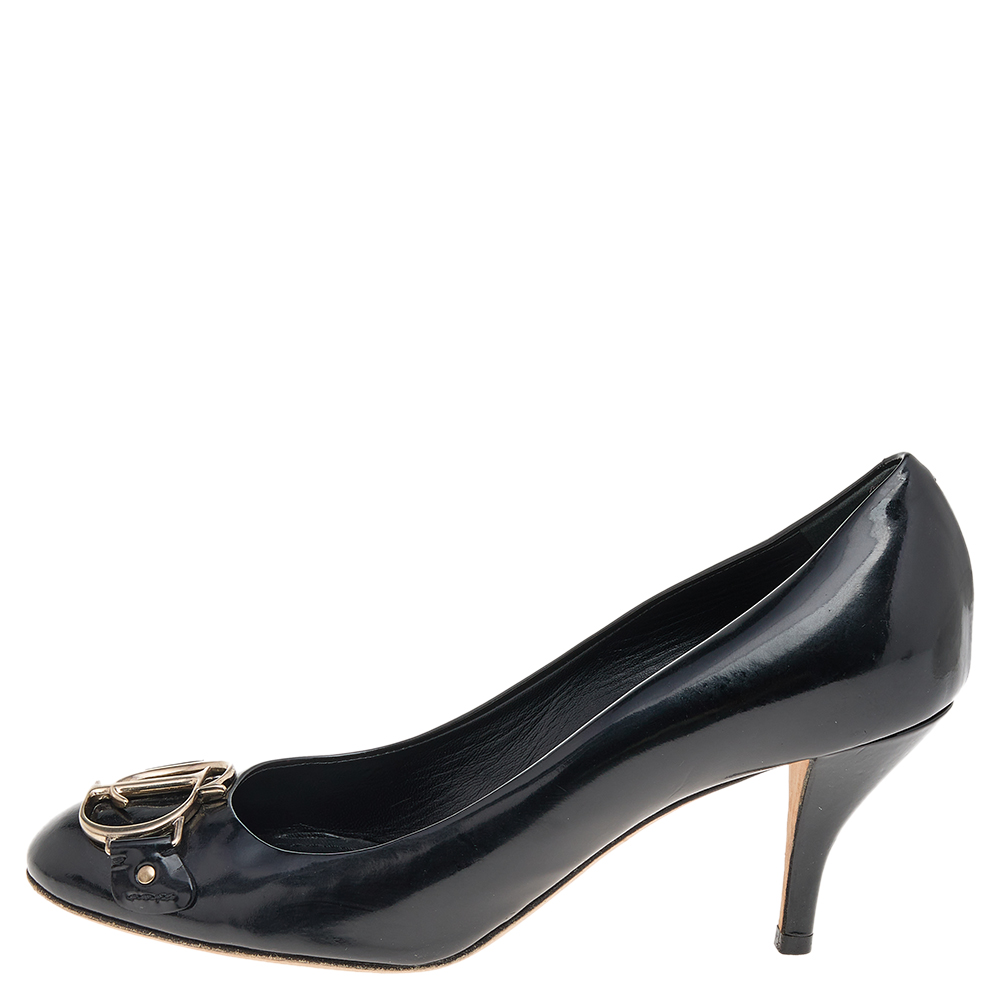 

Dior Black Patent Leather CD Logo Round Toe Pumps Size