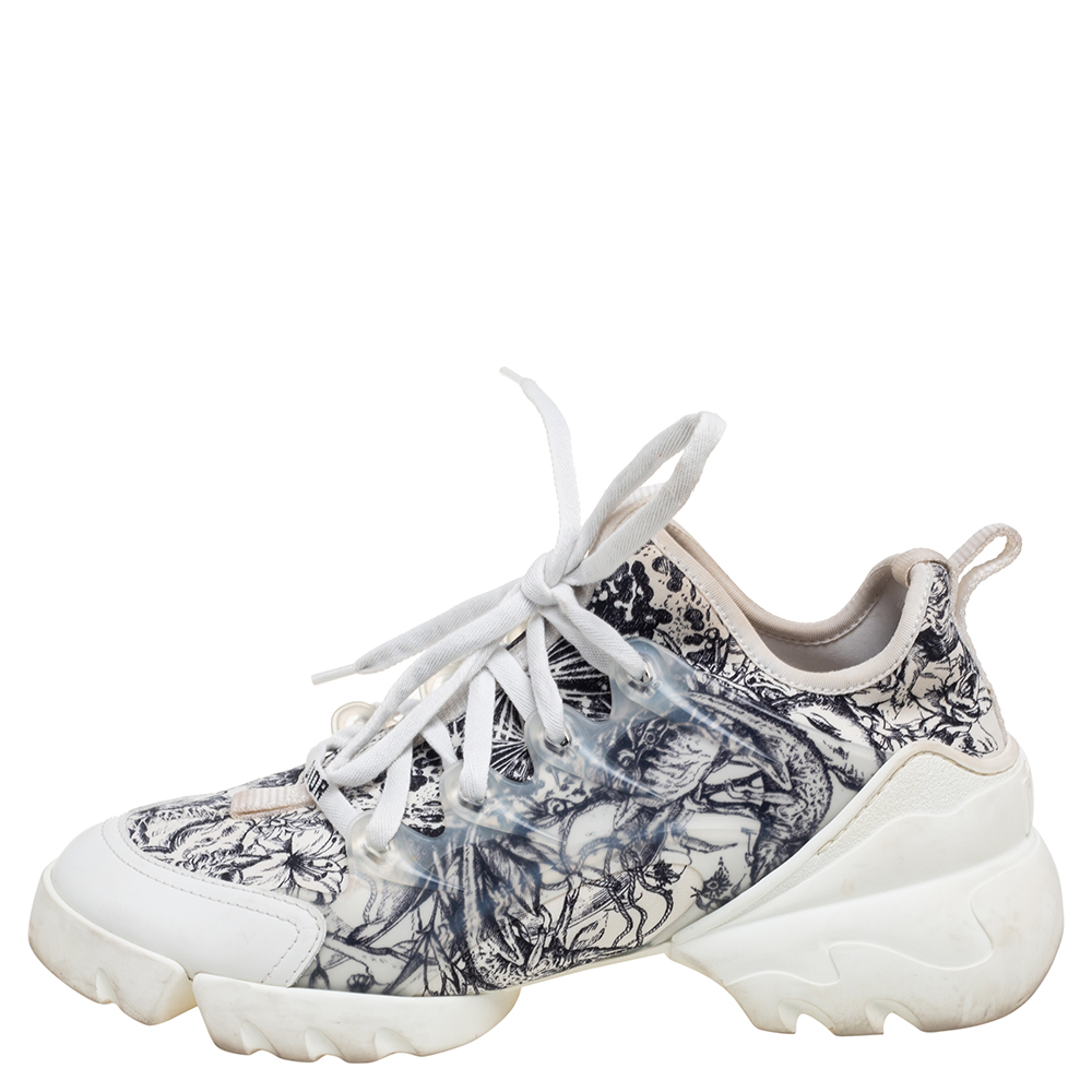 

Dior White/Black Zodiac Print Neoprene and Leather D-Connect Sneakers Size