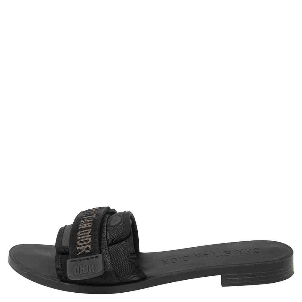 

Dior Black Fabric Revolution Flat Slide Sandals Size