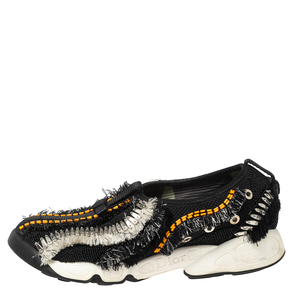 

Dior Black Mesh Fringed and Embellished Fusion Slip-On Sneakers Size