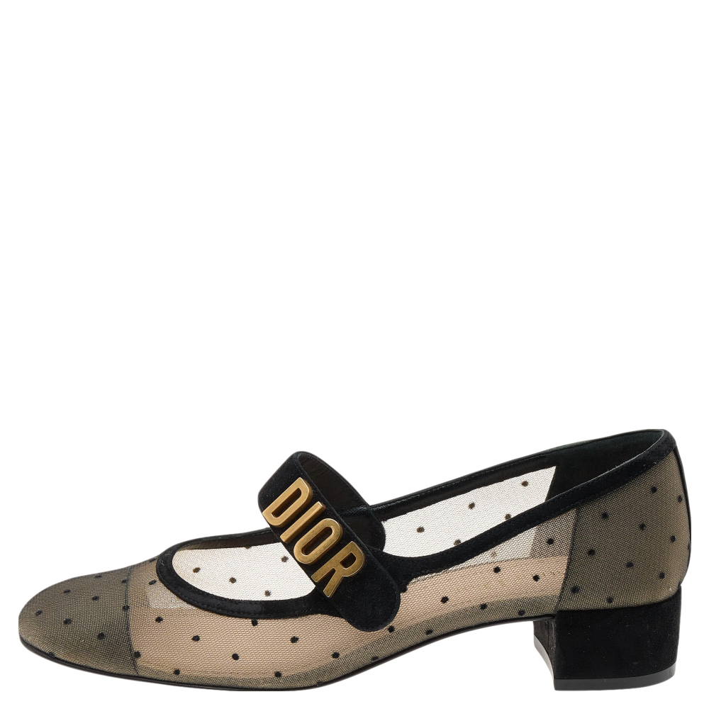 

Dior Black Suede And Mesh Baby-D Mary Jane Pumps Size