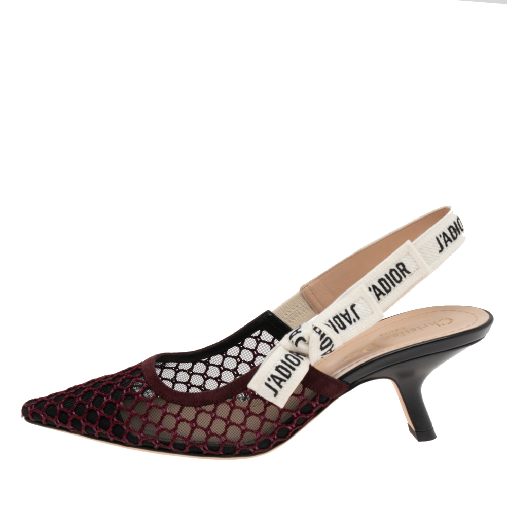 

Dior Burgundy/White Suede And Net J'Adior Slingback Sandals Size