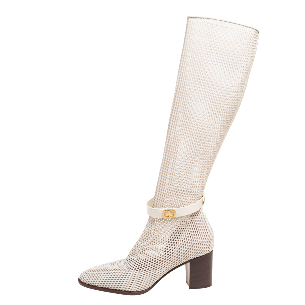 

Dior Cream Leather And Mesh Knee Length Boots Size