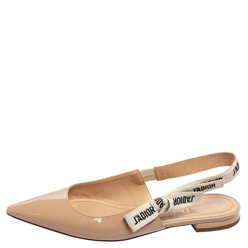 

Dior Beige Patent Leather J'adior Slingback Flat Sandals Size