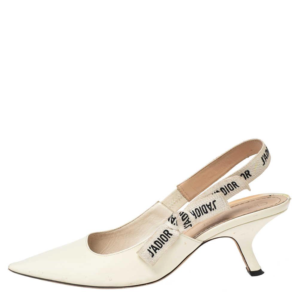 

Dior Cream Patent Leather J'Adior Slingback Sandals Size