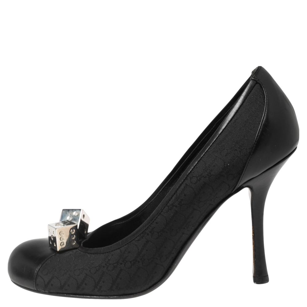 

Dior Black Canvas And Leather Embellished Pumps Size