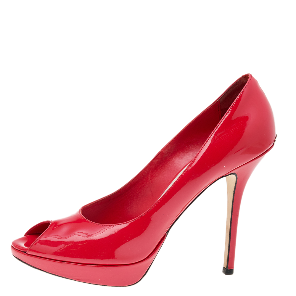 

Dior Red Patent Leather Miss Dior Peep Toe Pumps Size