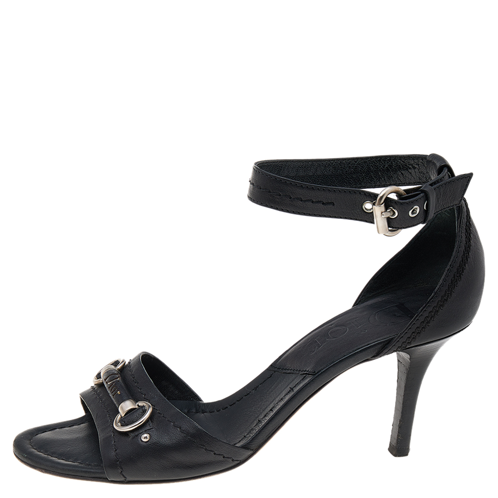 

Dior Black Leather Open Toe Ankle Strap Sandals Size