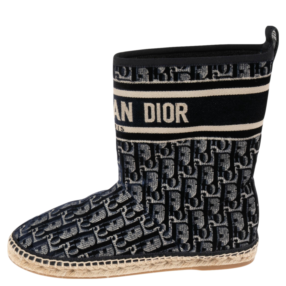 

DIOR Navy Blue/Beige Oblique Velvet Granville Espadrille Ankle Boots Size