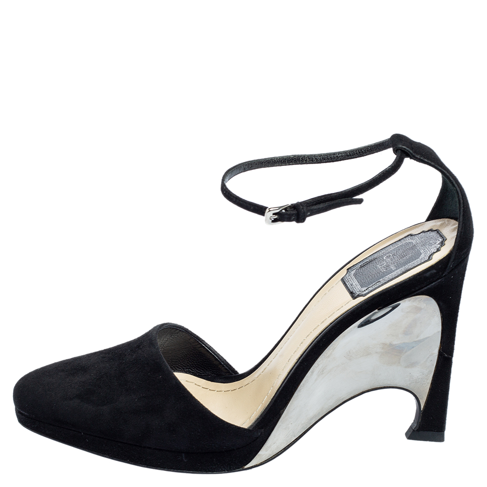 

Dior Black Suede Optique Wedge Ankle Strap Sandals Size