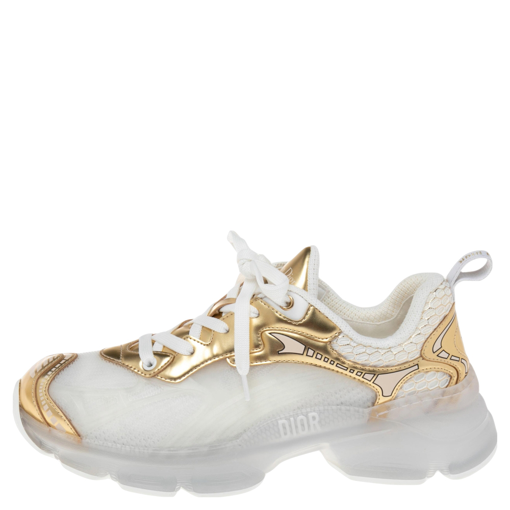 

Dior White/Gold Mesh and Leather Vibe Sneaker Size