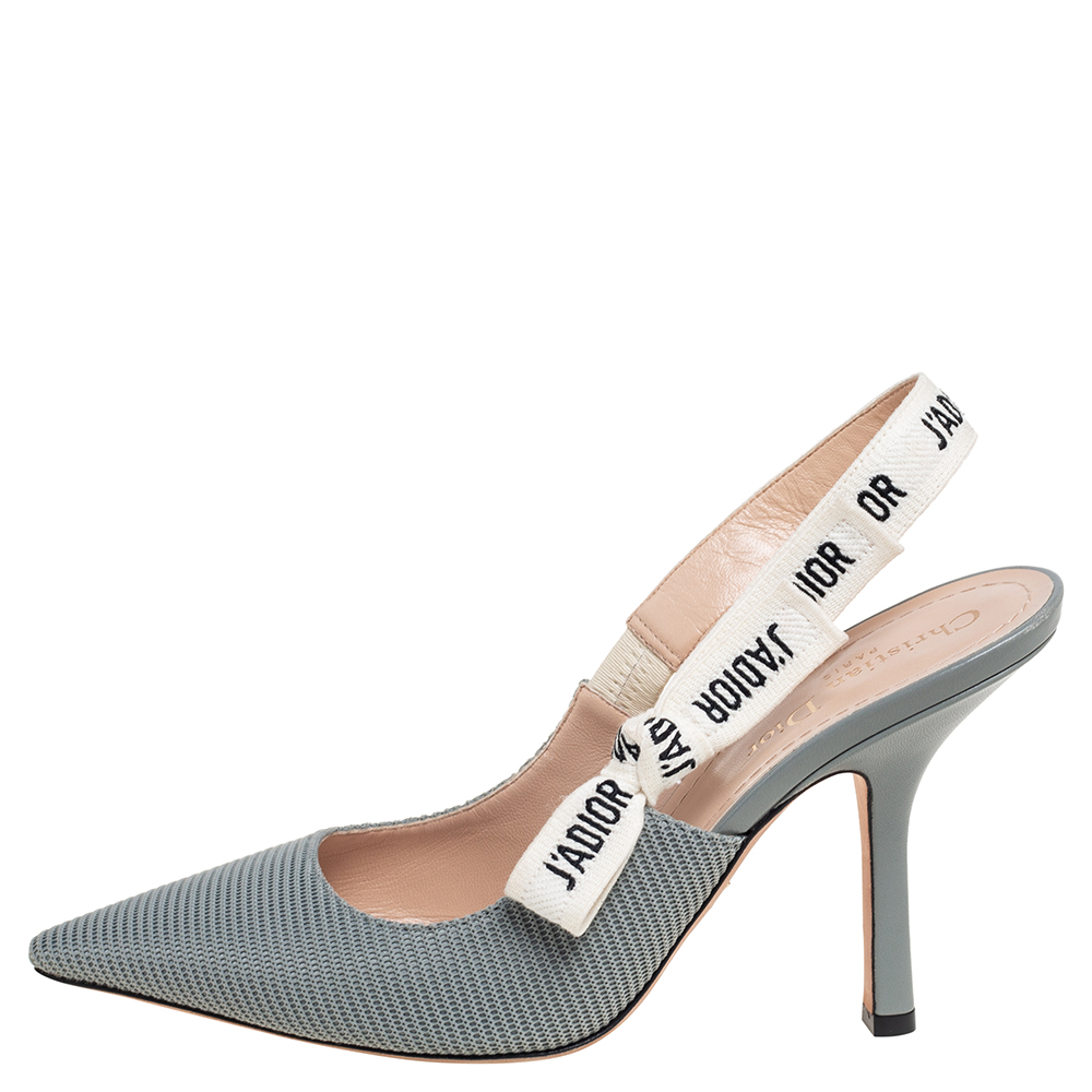 

Dior Tea Green Technical Canvas J'adior Slingback Sandals Size