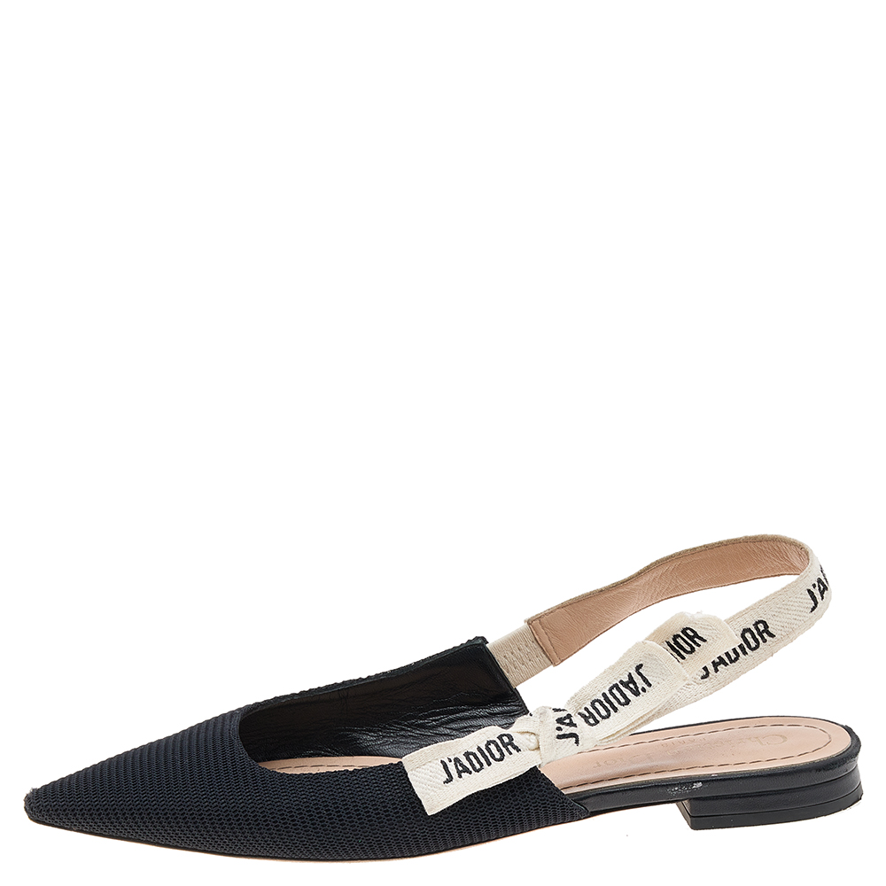 

Dior Black Technical Fabric J'adior Slingback Pointed Toe Flat Sandals Size