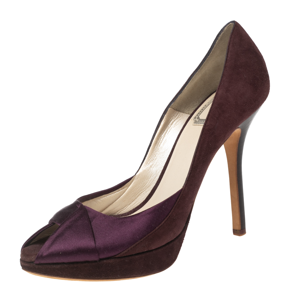 

Dior Plum/Purple Suede and Satin Peep-Toe Pumps Size
