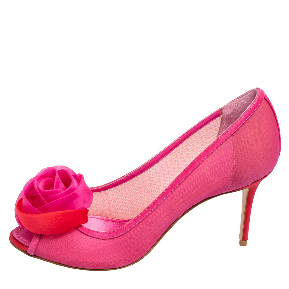 

Dior Pink Mesh Rose Detail Peep-Toe Pumps Size