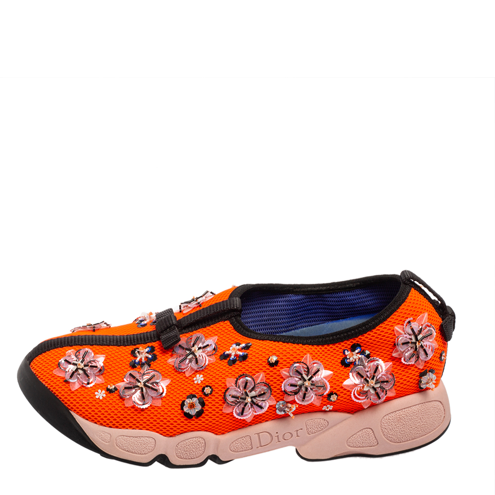 

Dior Orange Embellished Mesh Fusion Slip-On Sneakers Size