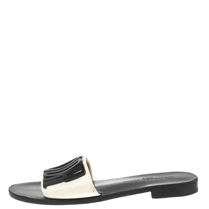 

Dior White Leather Diorevolution Flat Slides Size