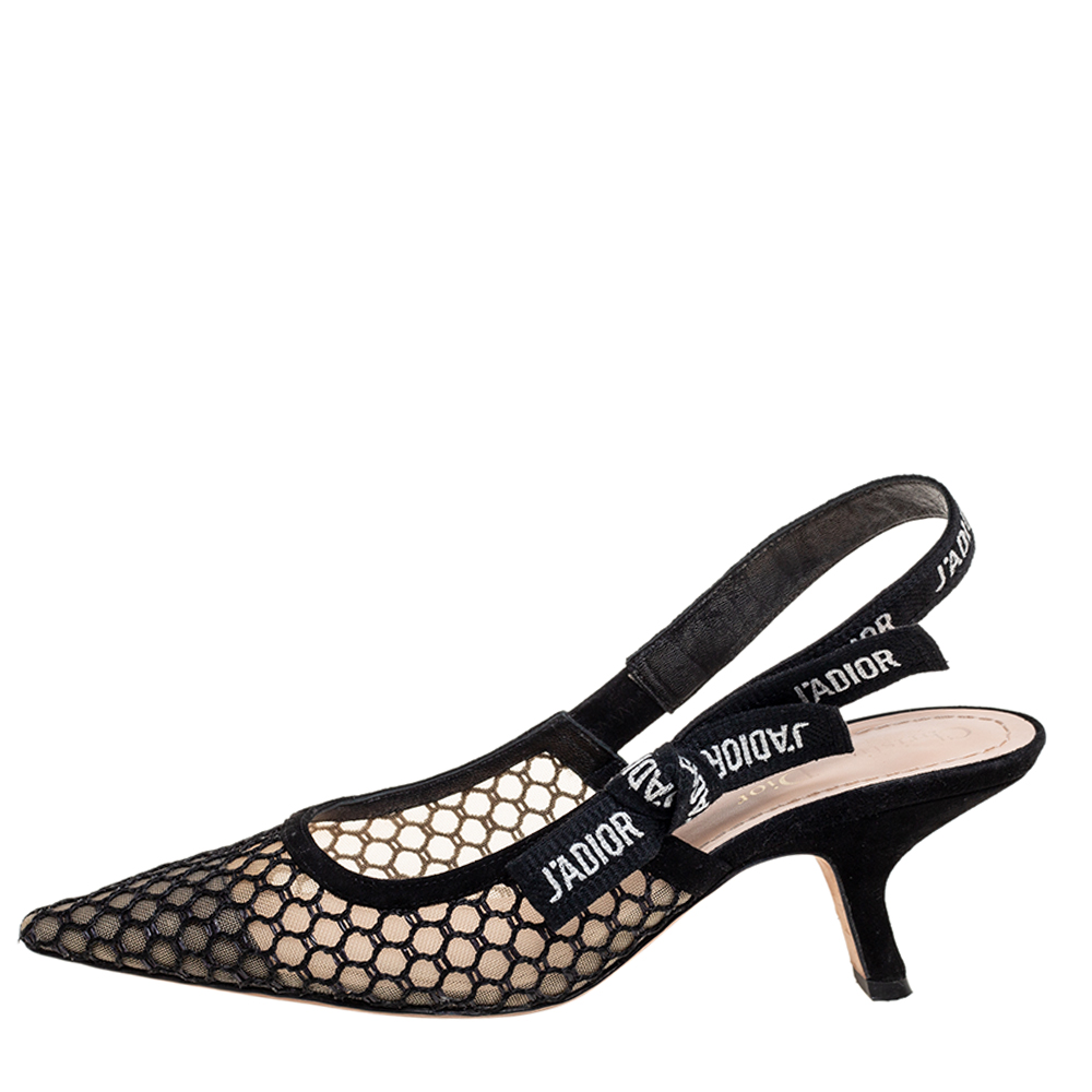 

Dior Black/Beige Mesh And Net J'Adior Slingback Pumps Size
