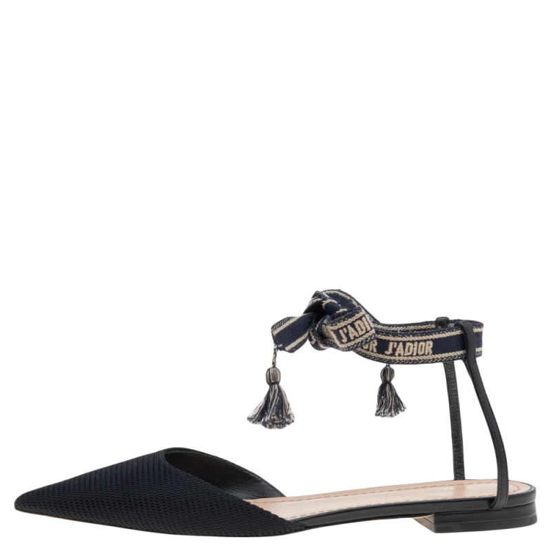 

Dior Black Fabric J'adior Pointed Toe Ankle Wrap Flat Sandals Size
