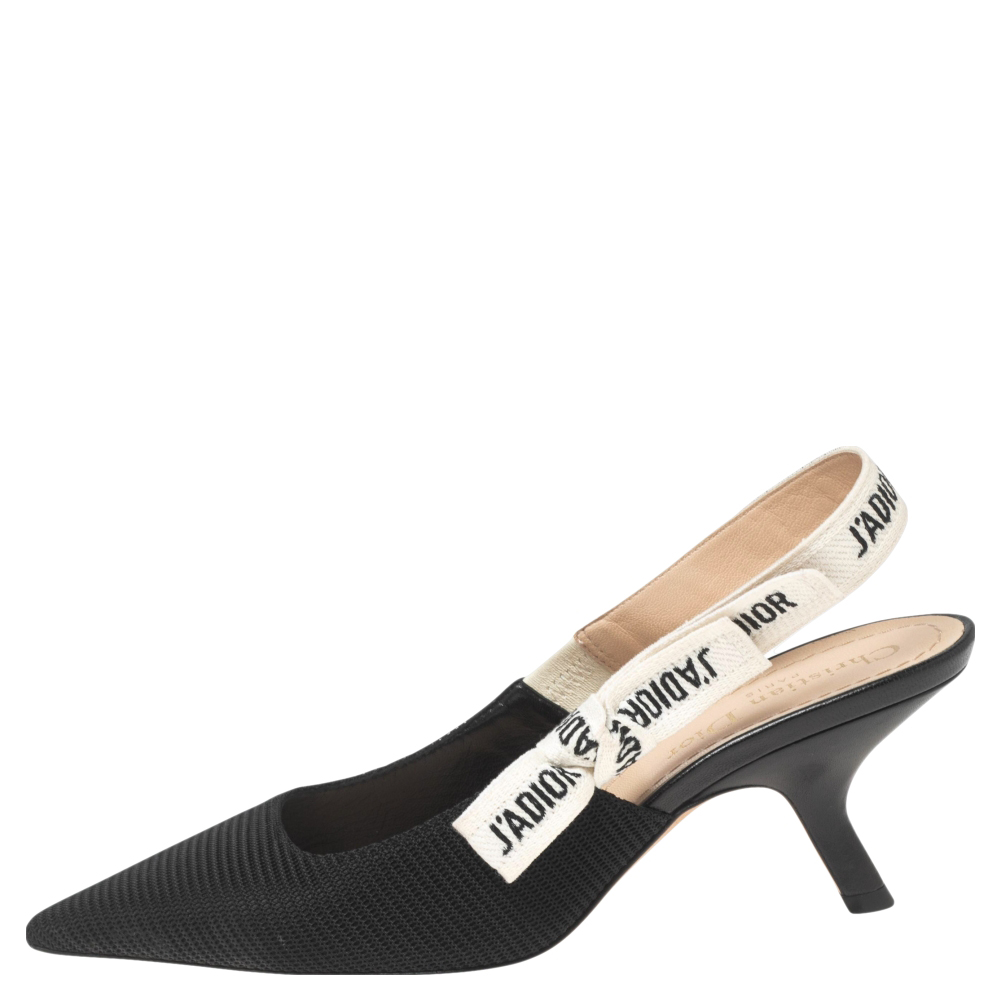 

Dior Black Technical Fabric and Ribbon J'adior Slingback Pumps Size