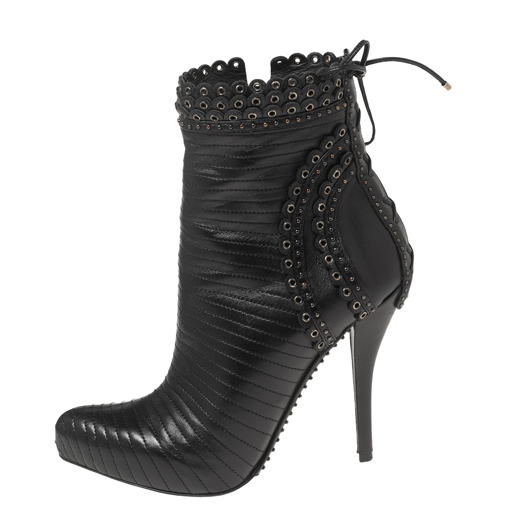 

Dior Black Leather Eyelet and Stud Detail Ankle Boots Size