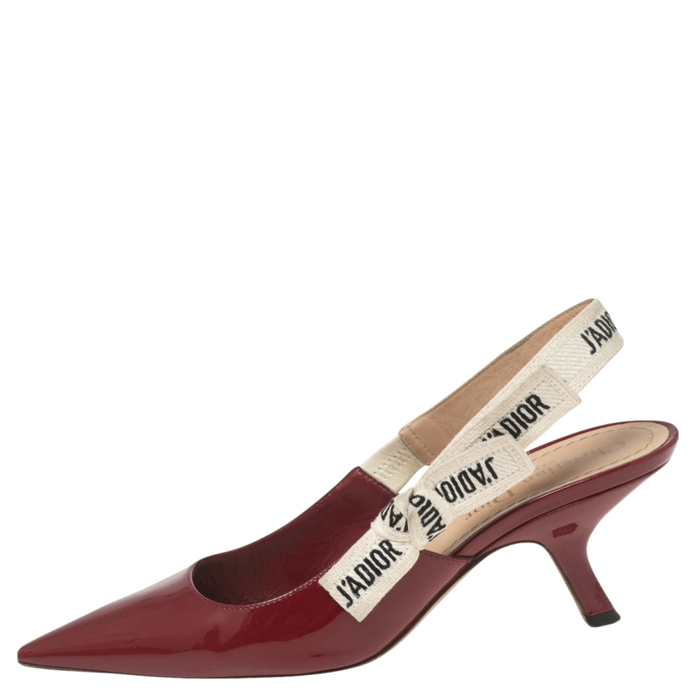 

Dior Burgundy Patent Leather J'adior Slingback Pumps Size