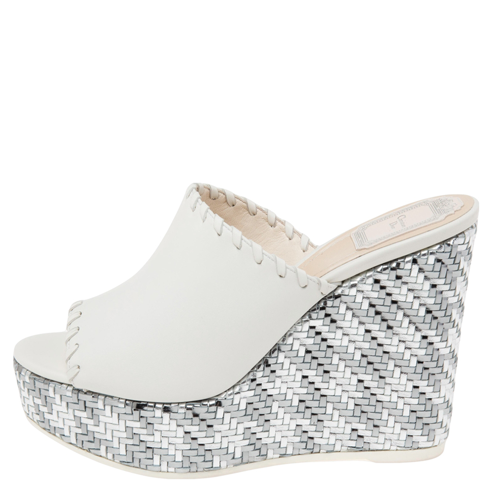 

Dior White Leather Wedge Platform Open Toe Sandals Size