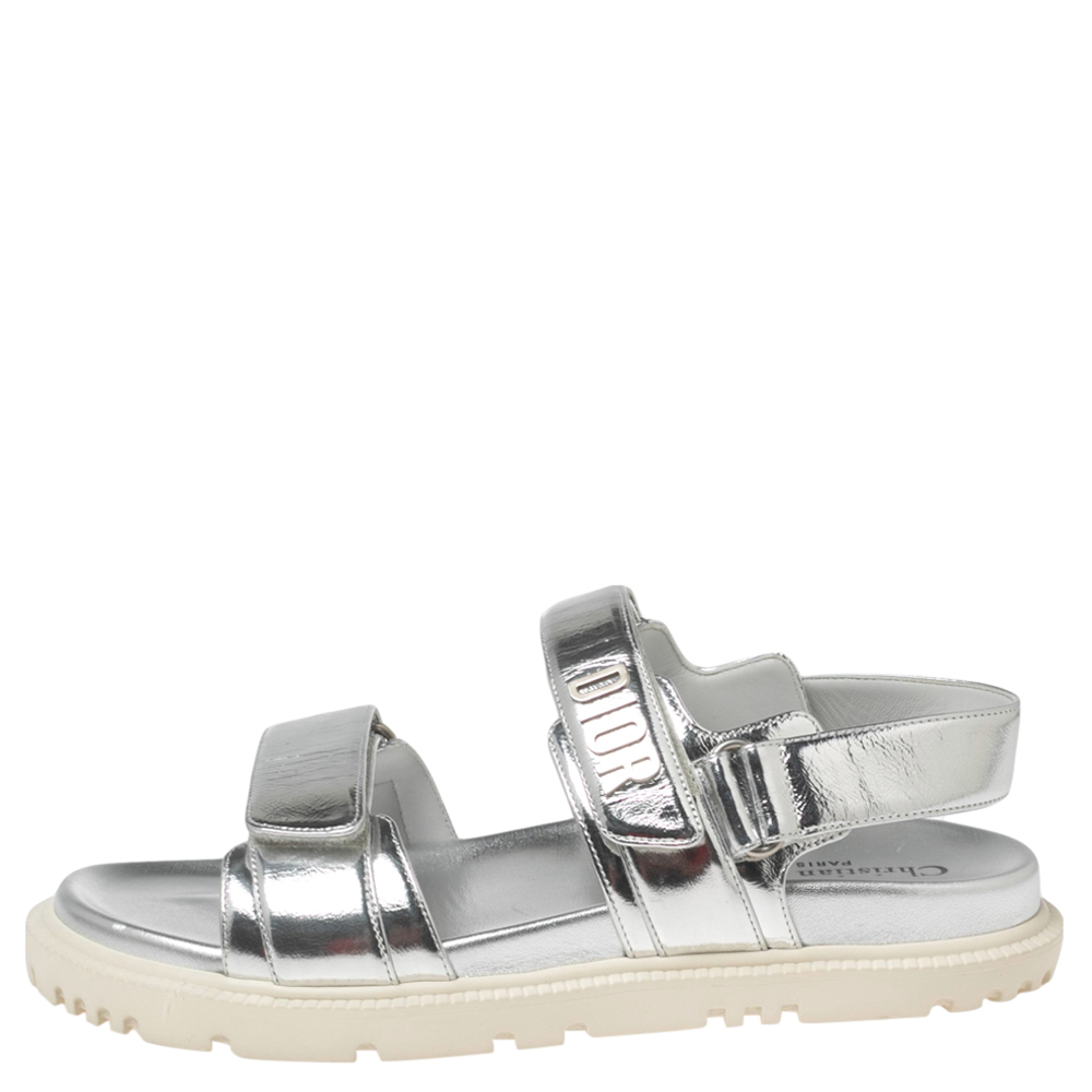 

Dior Silver Leather Velcro Flat Sandals Size