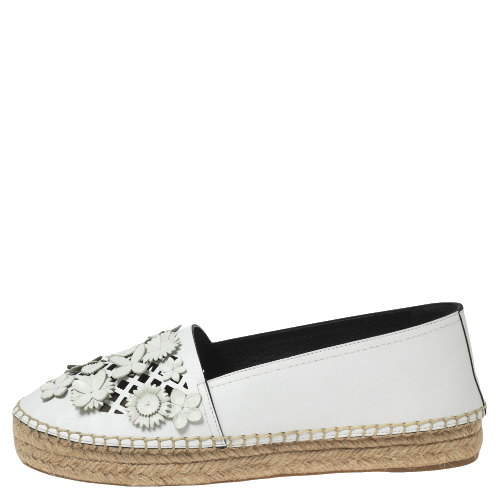 

Dior White Laser Cut Floral Embellished Leather Flore Flat Espadrilles Size