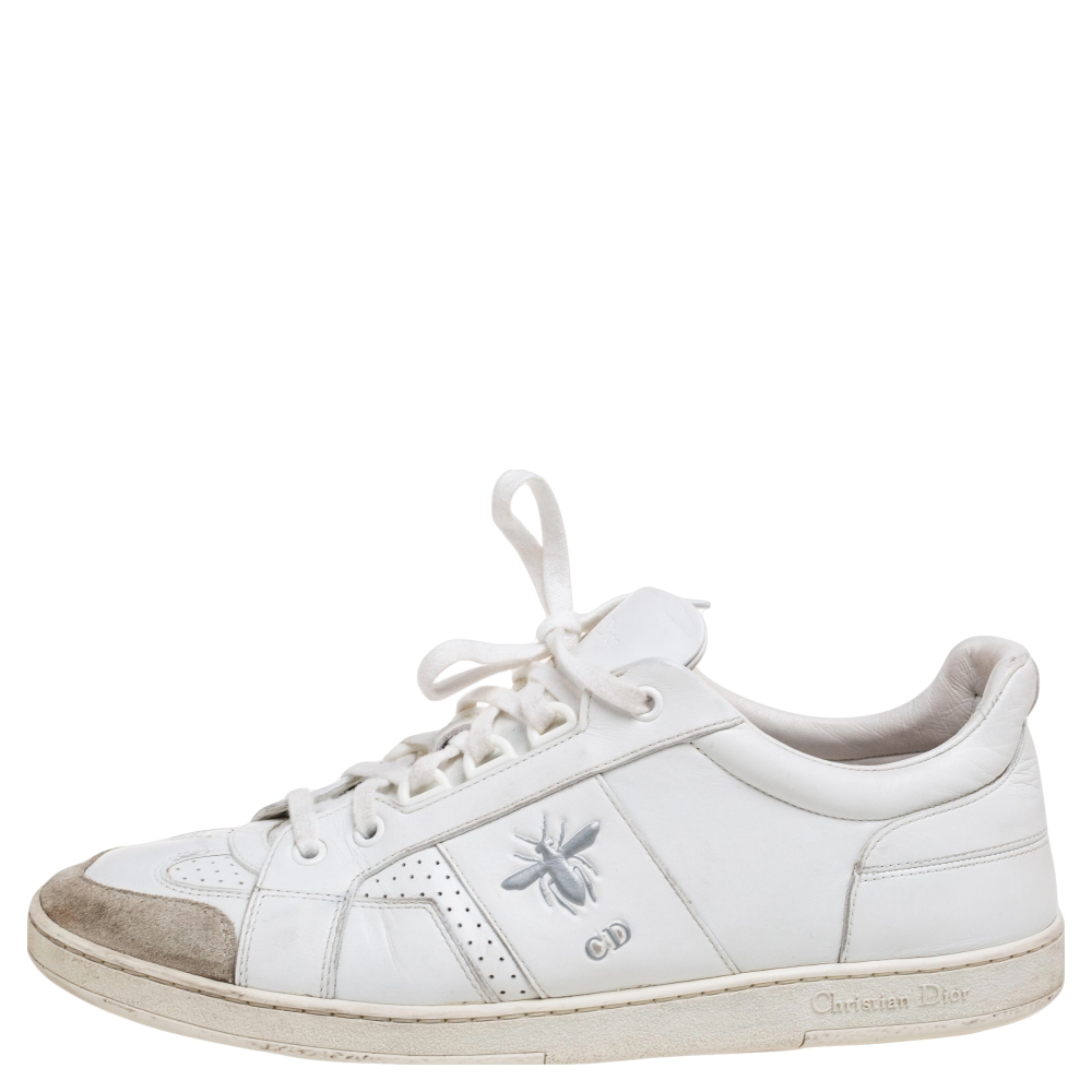 

Dior White/Grey Leather And Suede D Bee Low Top Sneakers Size