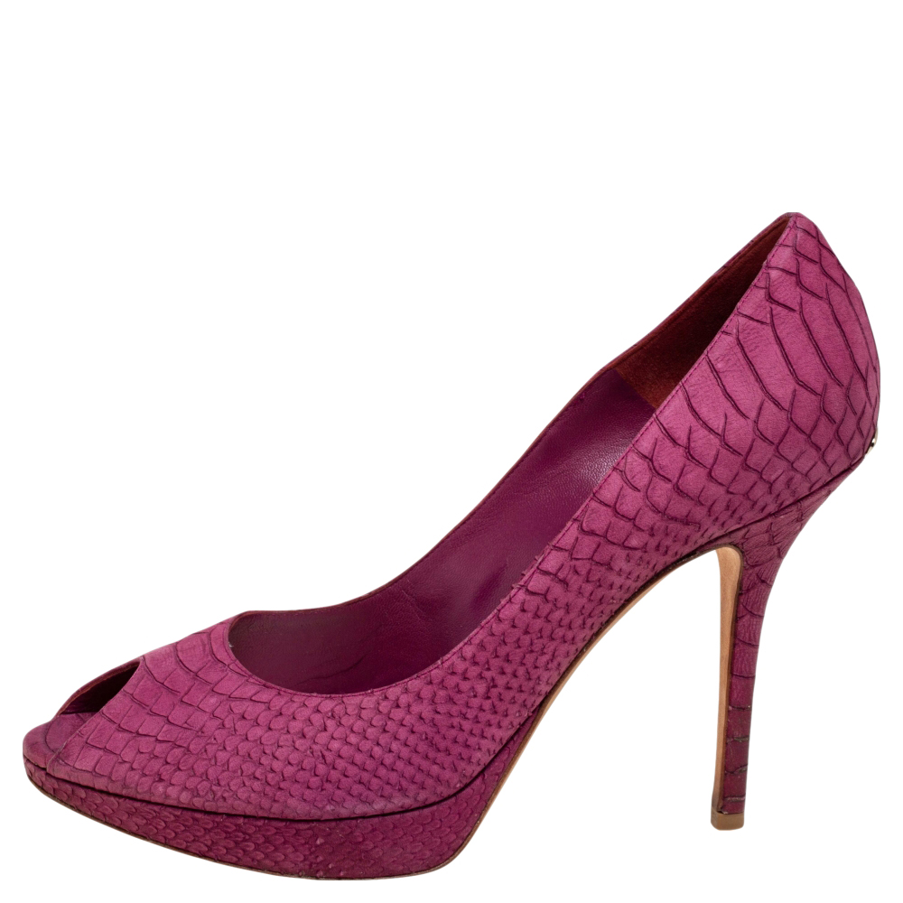 

Dior Pink Python Embossed Leather Peep Toe Platform Pumps Size