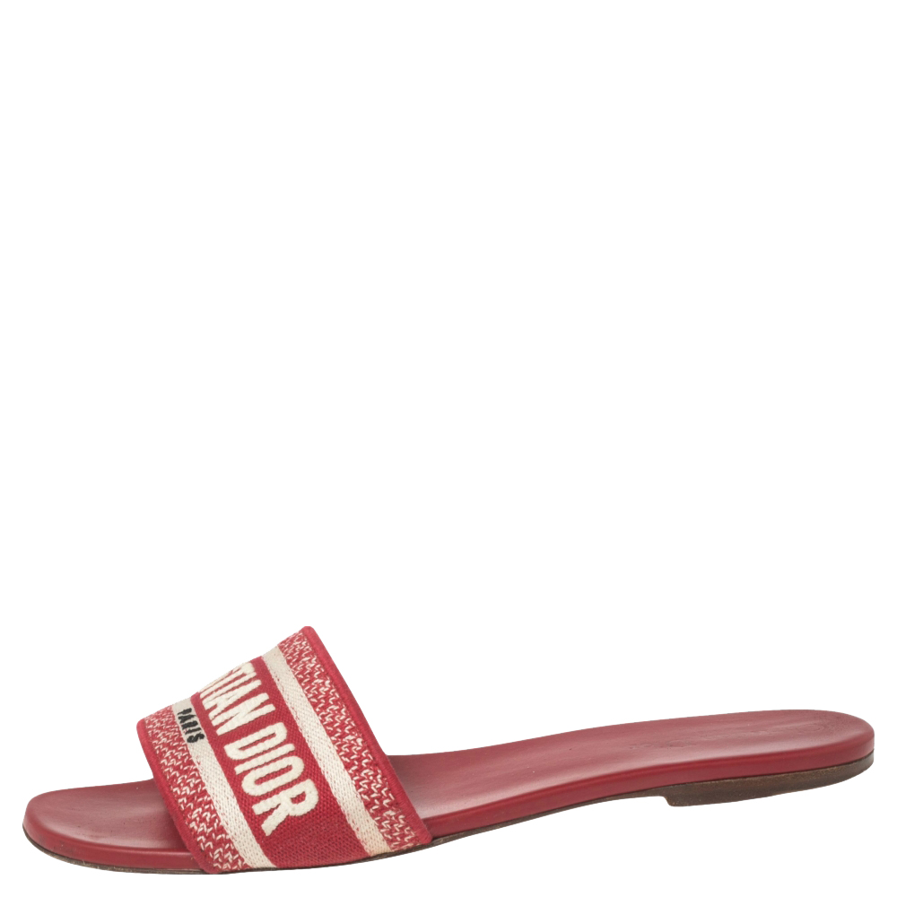 

Dior Red Embroidered Canvas D way Flat Slides Size