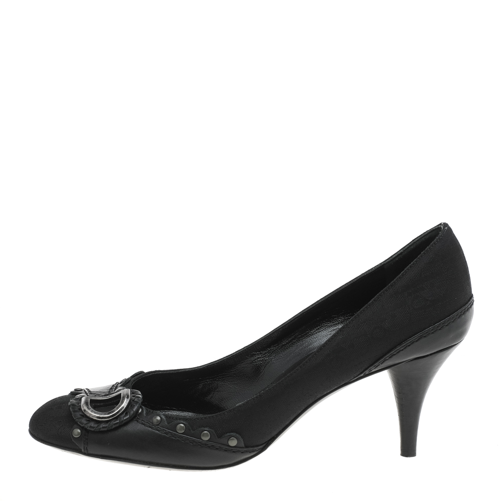 

Dior Black Oblique Nylon and Leather Round Toe Pumps Size