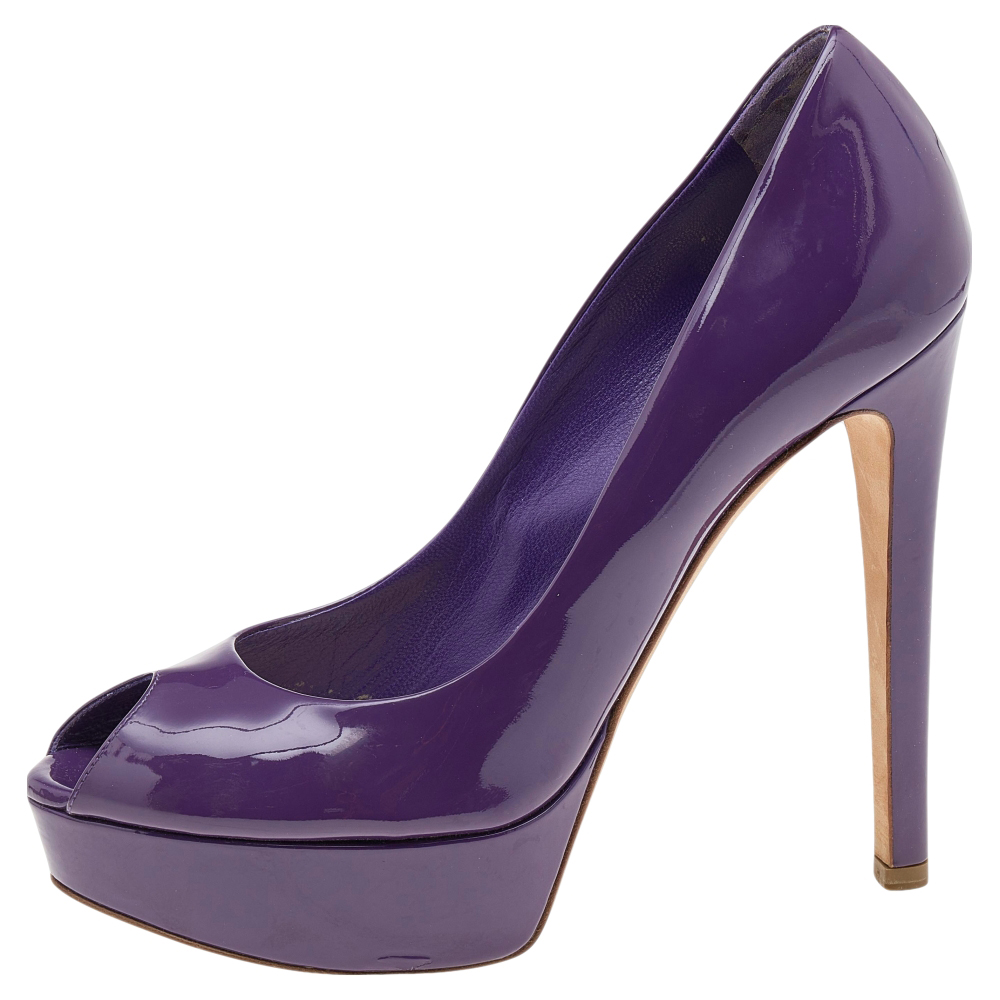 

Christian Dior Purple Patent Leather Miss Dior Peep Toe Platform Pumps Size