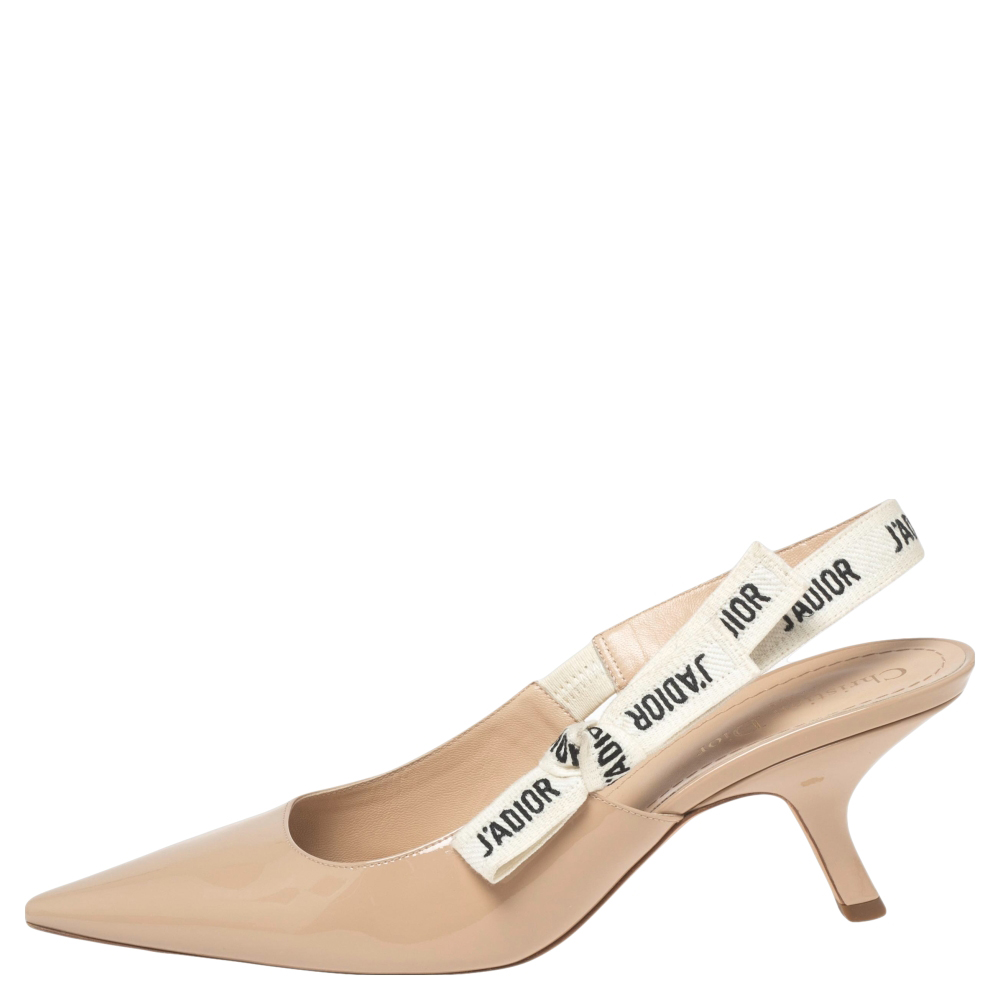 

Dior Beige Patent Leather J'adior Slingback Sandals Size