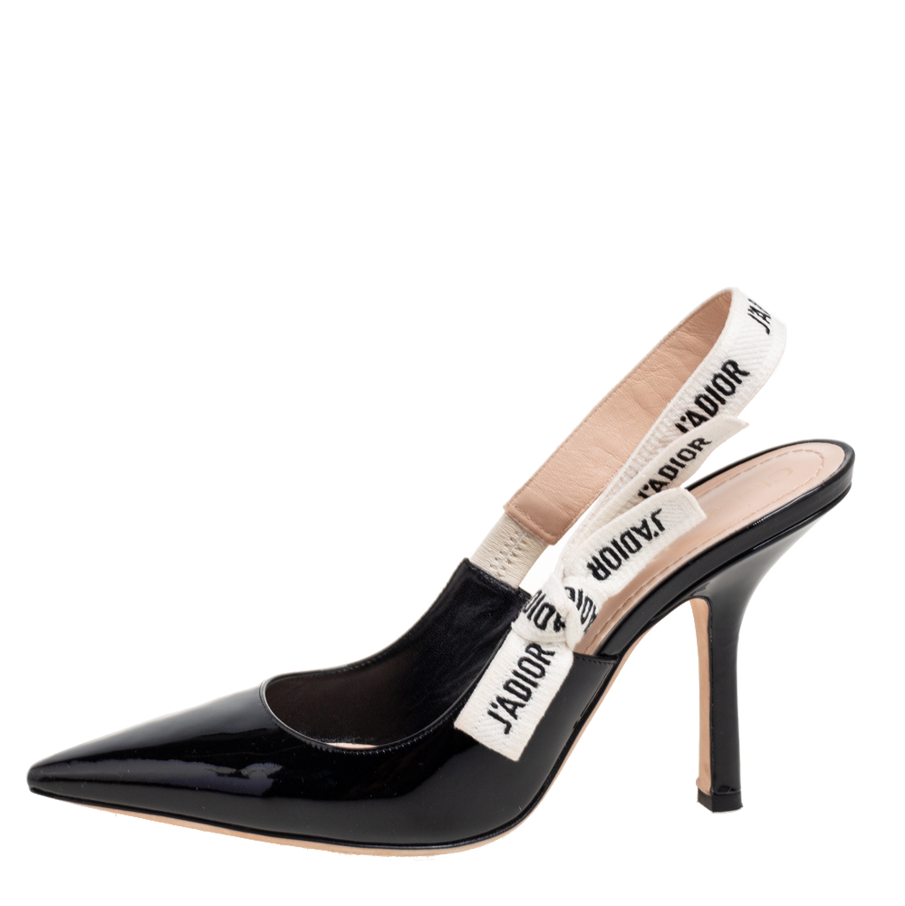 

Dior Black Patent Leather J'adior Slingback Pumps Size