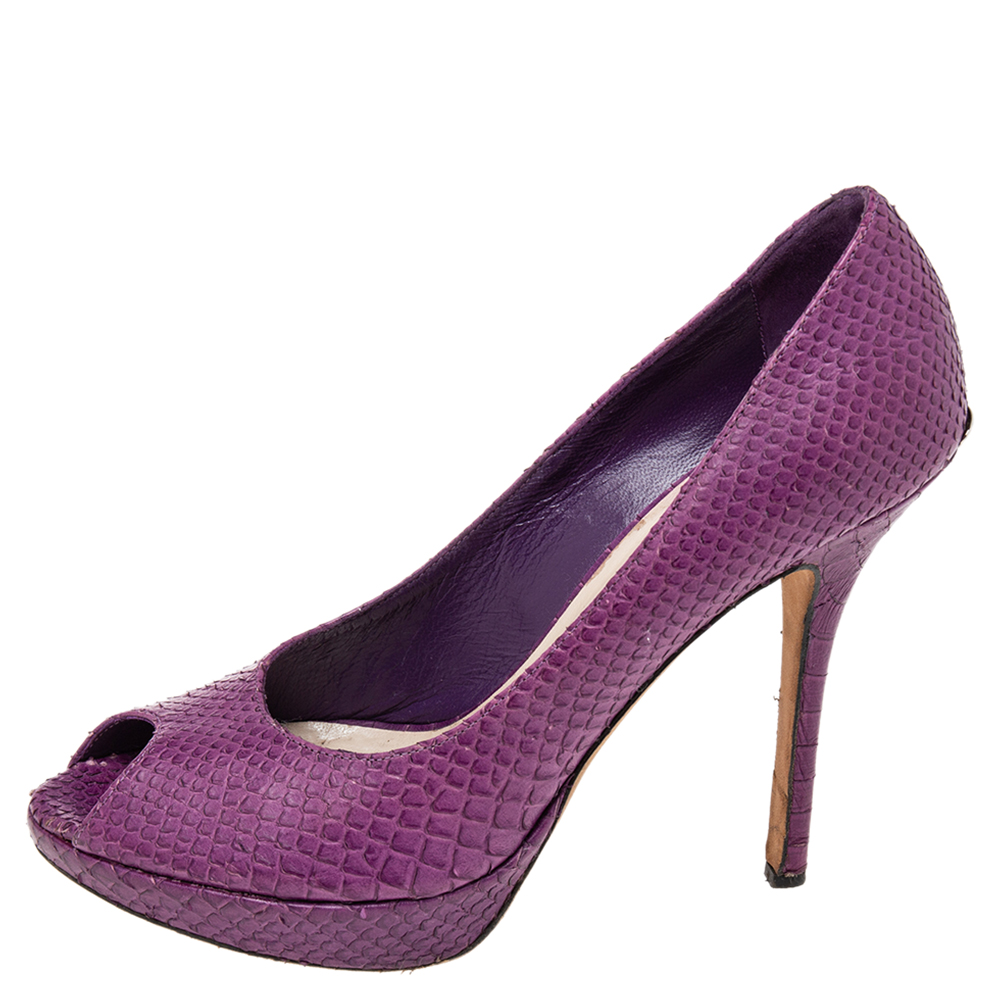 

Dior Purple Python Leather Miss Dior Peep-Toe Platform Pumps Size
