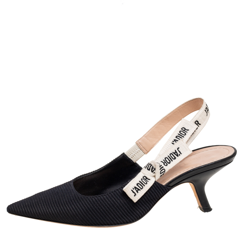 

Dior Black Technical Fabric and Ribbon J'adior Slingback Pumps Size